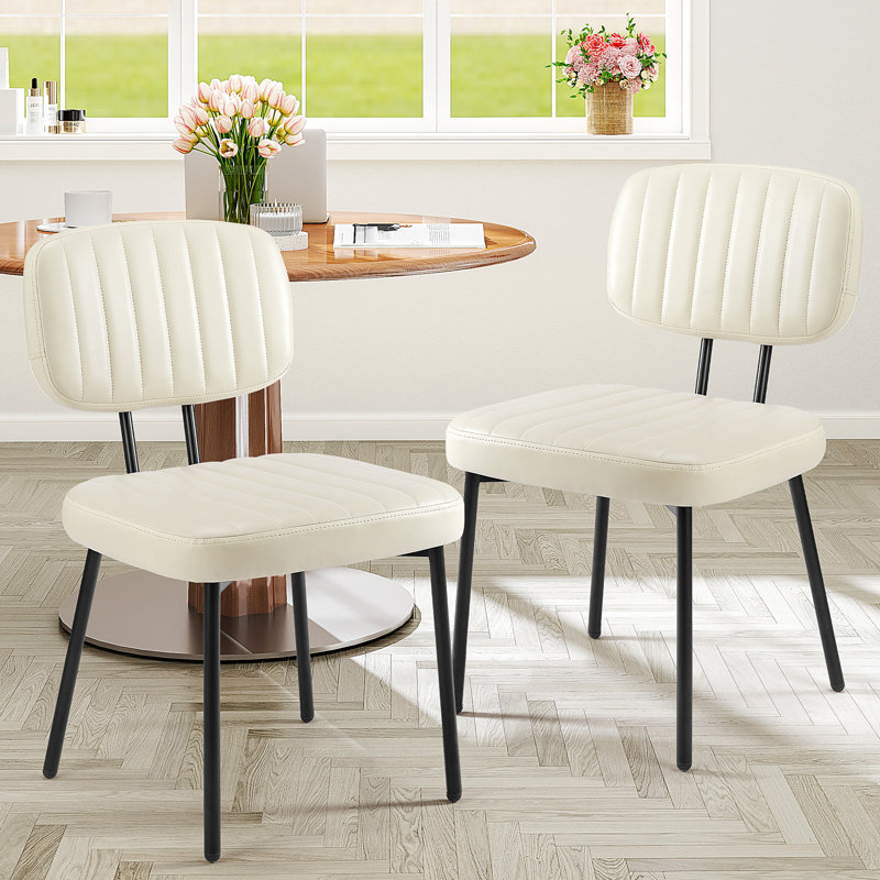 Dining Chairs Set Of 2, Upholstered Mid Century Modern Kitchen Dining Room Accent Chairs With Faux Leather Cushion Seat & Metal Legs For Kitchen, Living Room
