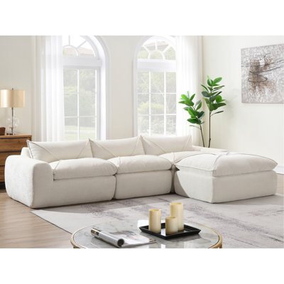 Canapé de 116 po entièrement compressé avec mousse haute densité, aucun assemblage requis, conception sans pieds sans structure, dossier et coussin de siège intégrés, combinaison libre, chenille de particules