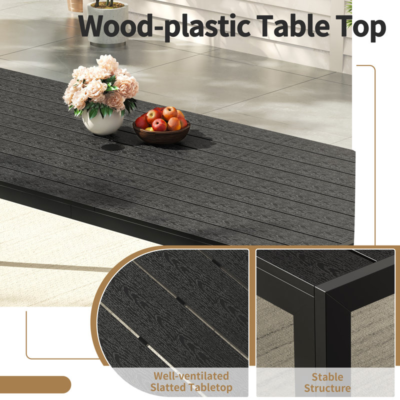 Ensemble de salle à manger d'extérieur pour 4 personnes, chaises empilables et table de salle à manger Hdpe 82,6 po, ensemble de salle à manger toutes saisons pour pelouse, jardin, cour