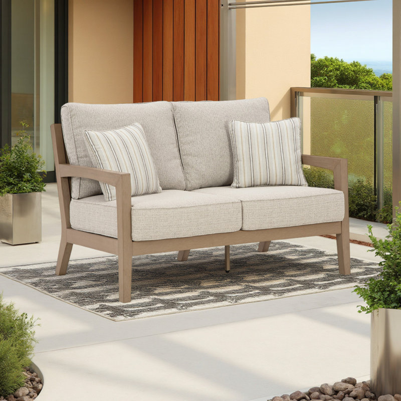 Causeuse d'extérieur Karo, 53 po, 2 coussins décoratifs, tissu beige Nuvella
