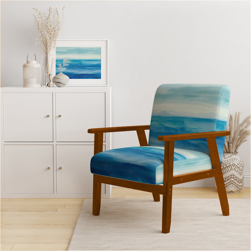 Out To Sea - Fauteuil rembourré d'appoint nautique et de plage, Velours vert, Accoudoirs carrés bruns