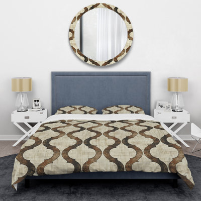 Brown Beige Ogee Pattern - Modern Duvet Cover Set