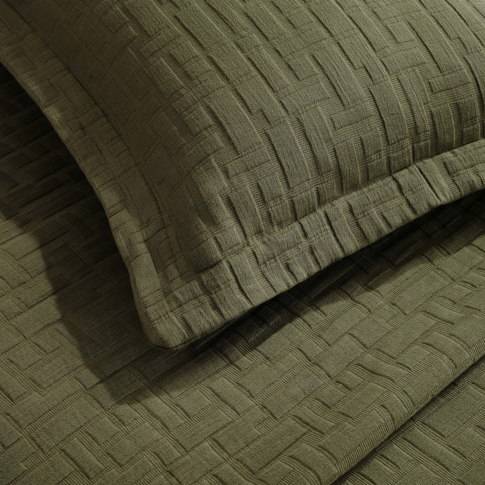 Geometric Matelasse Bedspread Set, California King Bedspread + 2 King Shams, Olive Green