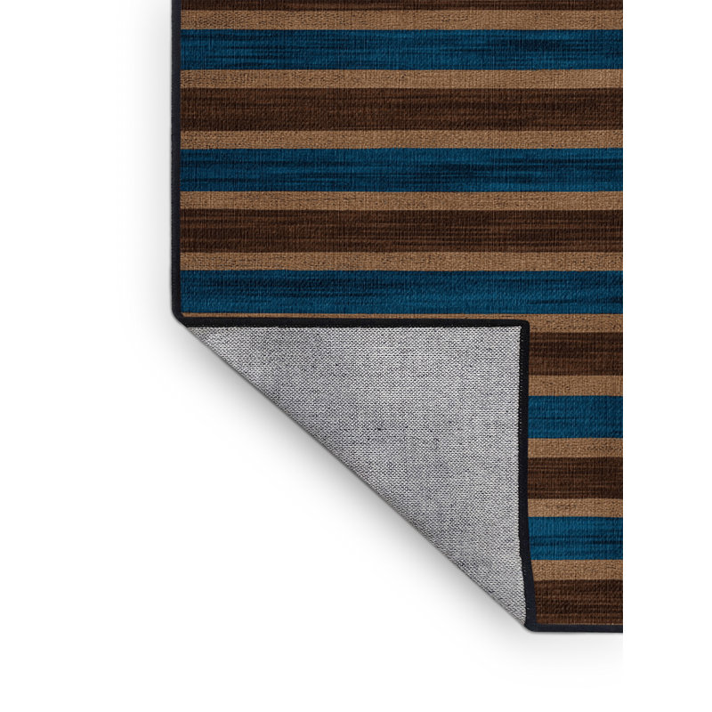 Tapis brun à rayures horizontales lavable à la machine, Rond 4 pi
