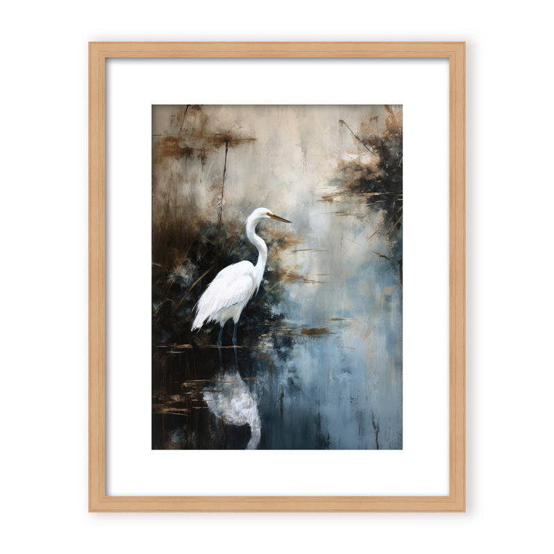 Nature Inspired Egret In Lake, 40" H x 30" W x 2.375" D, Black, Framed Canvas