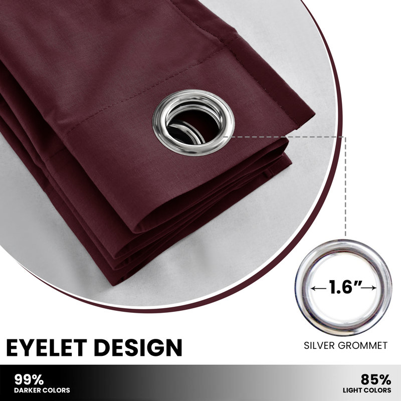 Timiko Blackout Thermal Insulated Curtain Panel, 52" W x 63" L, Burgundy