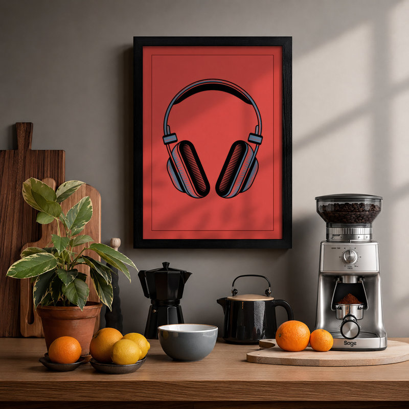Headphones Modern - Framed Print, A1 - 84.1 x 59.4 cm, Black