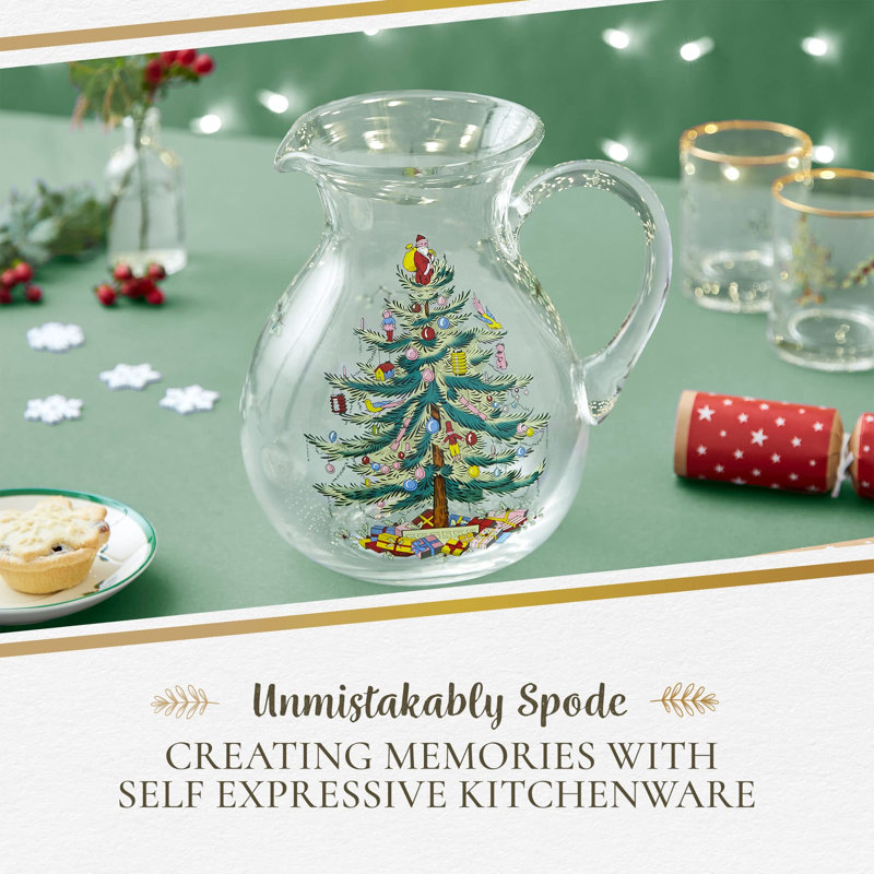 Spode Christmas Tree Glass Pitcher 6 Pt/9"