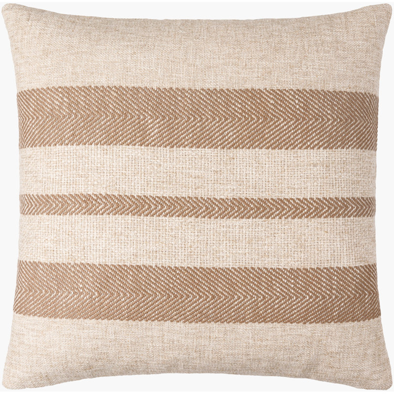 Mobley Accent Throw Pillow Cover, 22"H x 22"W, Light Beige/Brown Striped