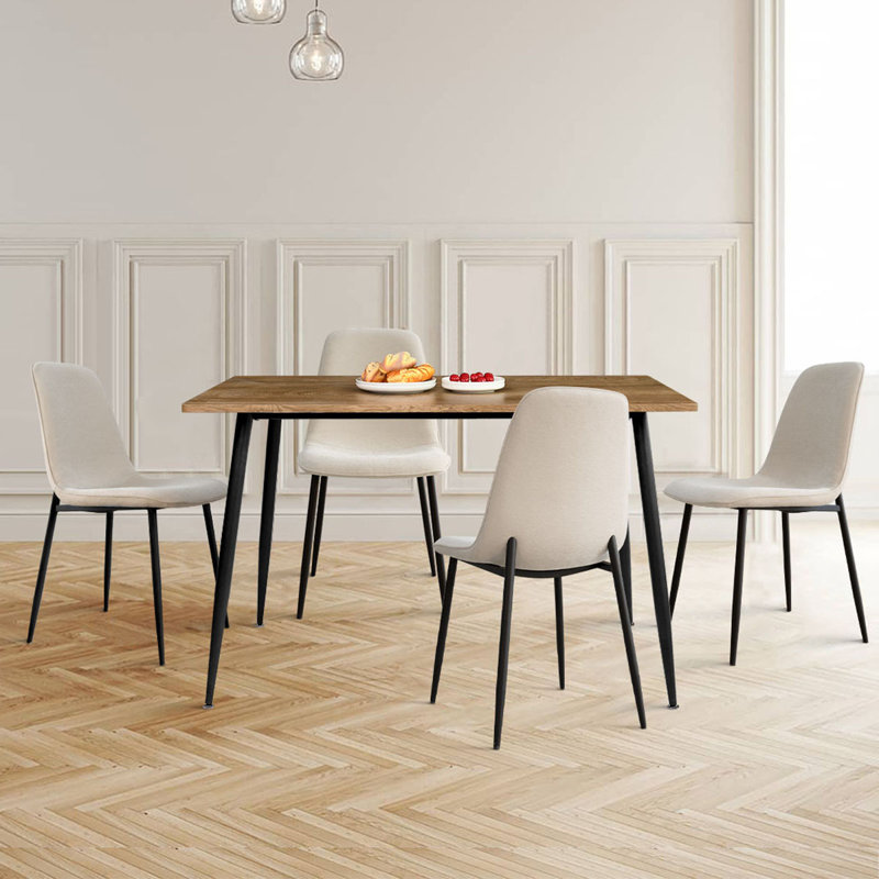 Izzat 4 - Person Dining Table Sets With 47“ Rectangular Table & 8 Chenille Chairs, Beige