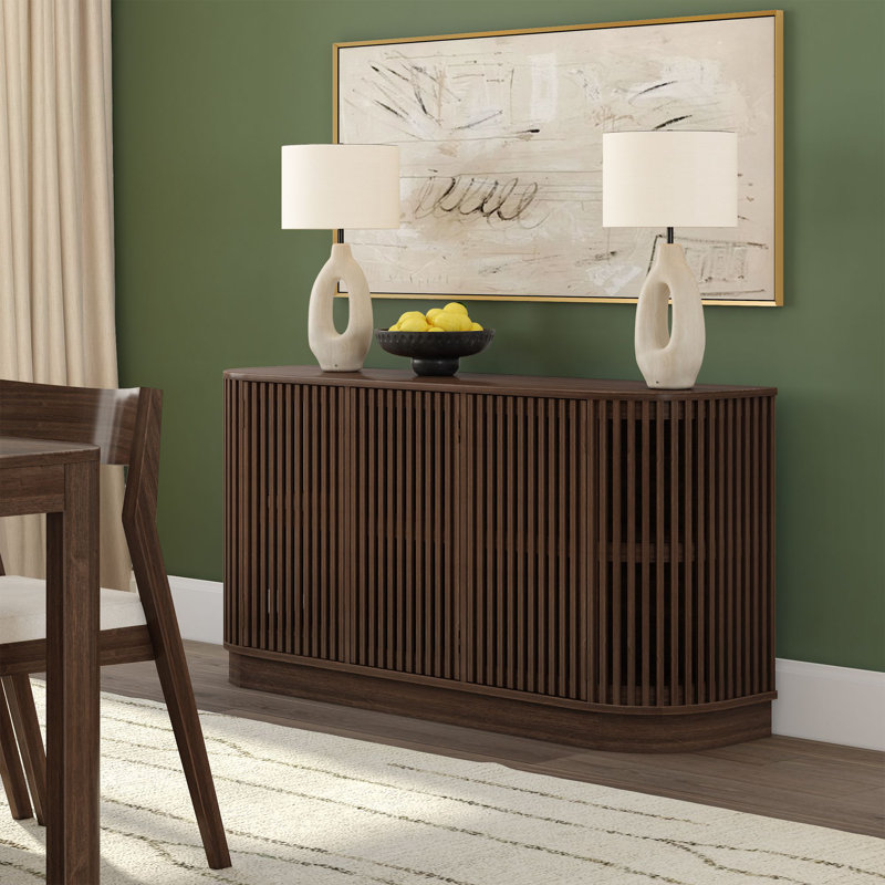 Contour 59" Curved Sideboard/TV Stand with Slat Doors, Walnut
