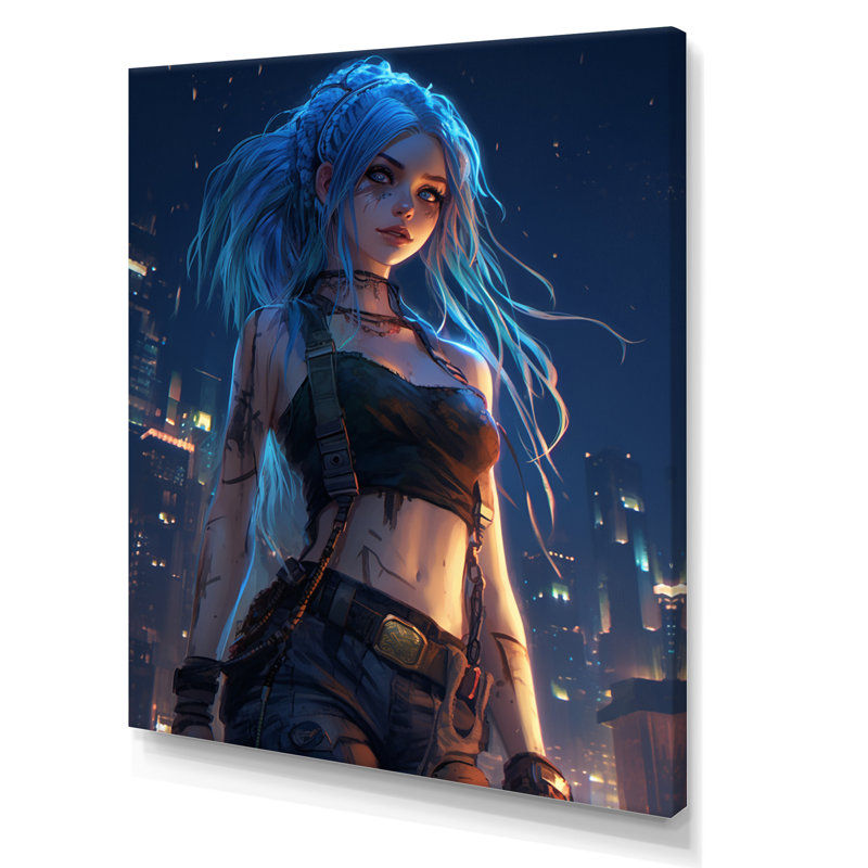 Fille urbaine fraîche avec des dreadlocks bleus I - imprimé, 32" H x 24" W, Toile tendue