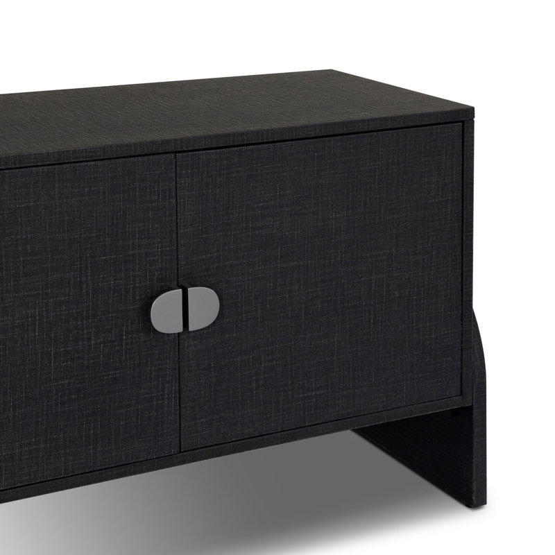 Cressida Media Console-Ivory Painted Linen, Black Linen