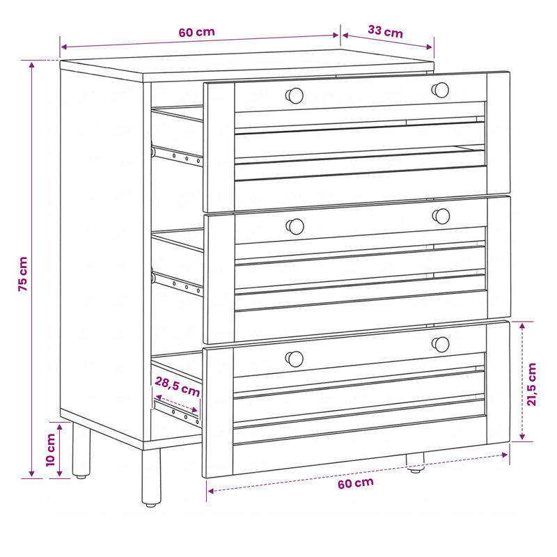 60cm Solid Wood Sideboard