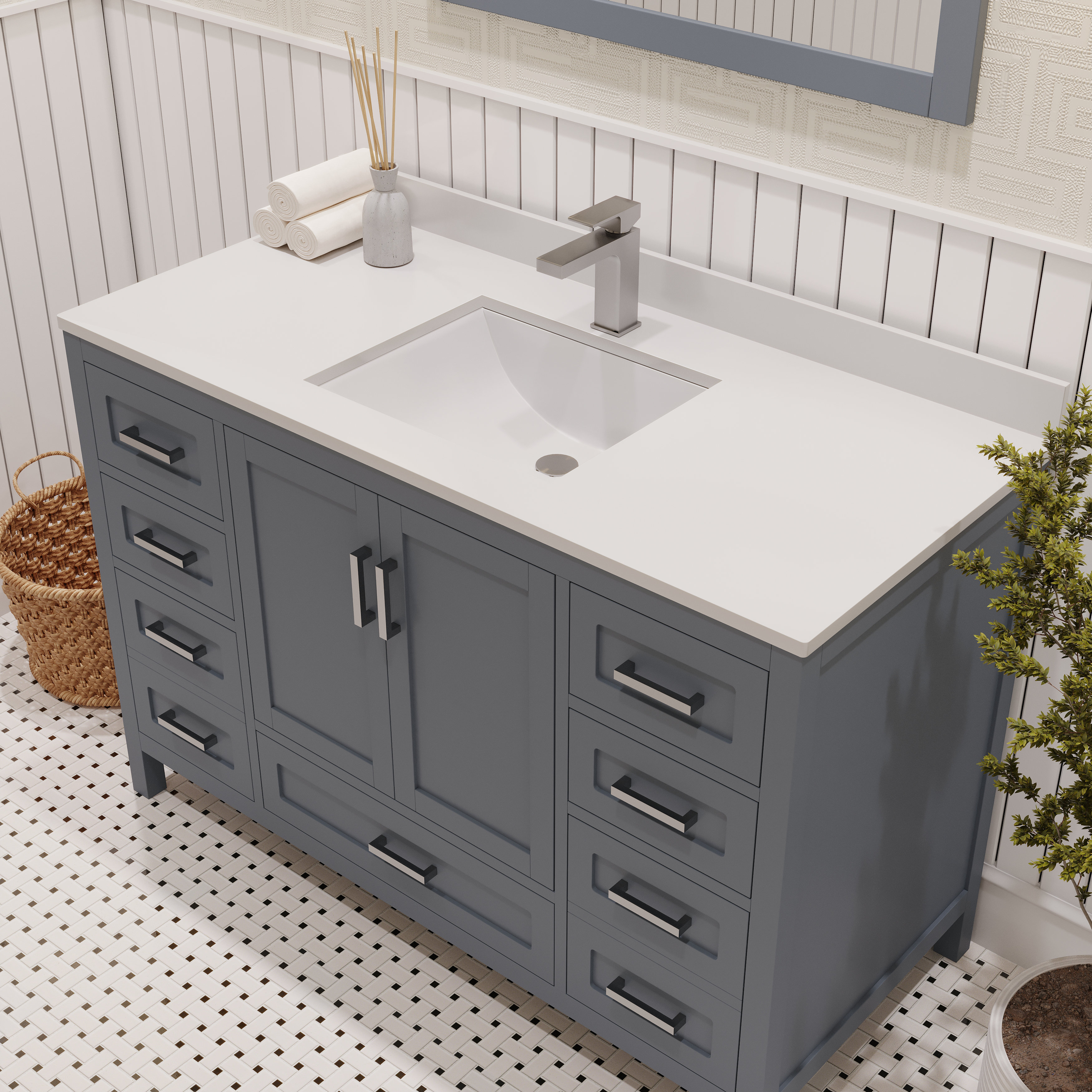 Ayna Decors Rooh 48'' Free Standing Single Bathroom Vanity with White ...