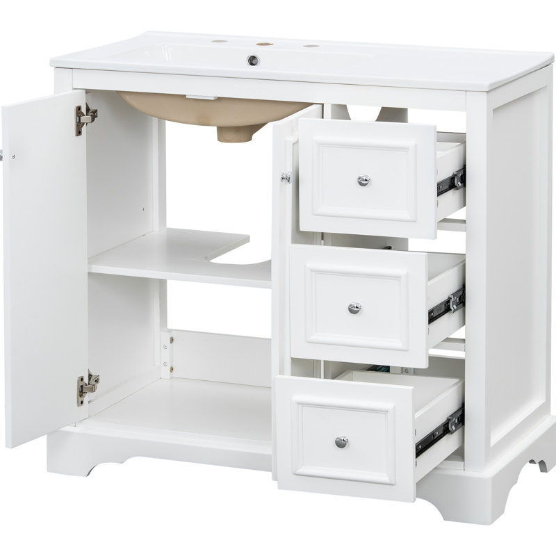 Transitional 36'' Bathroom Vanity With Elegant Design, Ample Storage, And Soft-close Function 36-inch Featuring Ceramic Sink, Hinges For Quiet Use