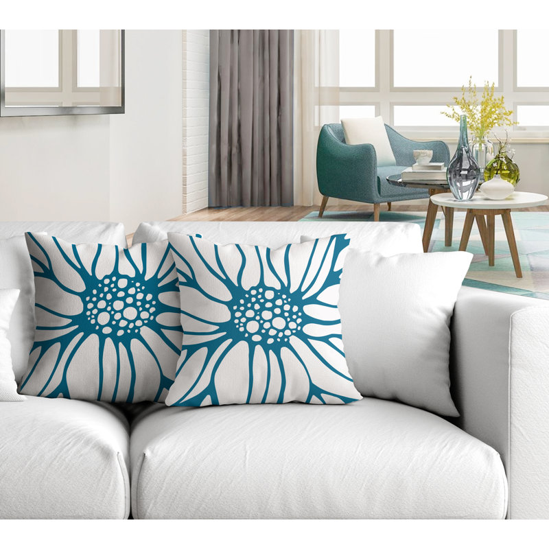 Floral Outdoor Reversible Throw Pillow, 17W" x 17H", Turquoise