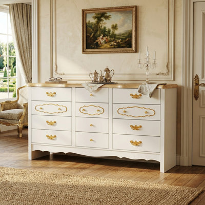 Élégante commode décorative à 12 tiroirs avec poignées dorées