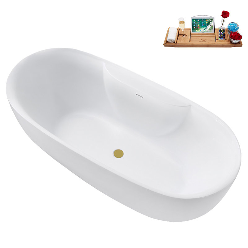 Bac autoportant 67 po avec drain interne Streamline, Or brossé
