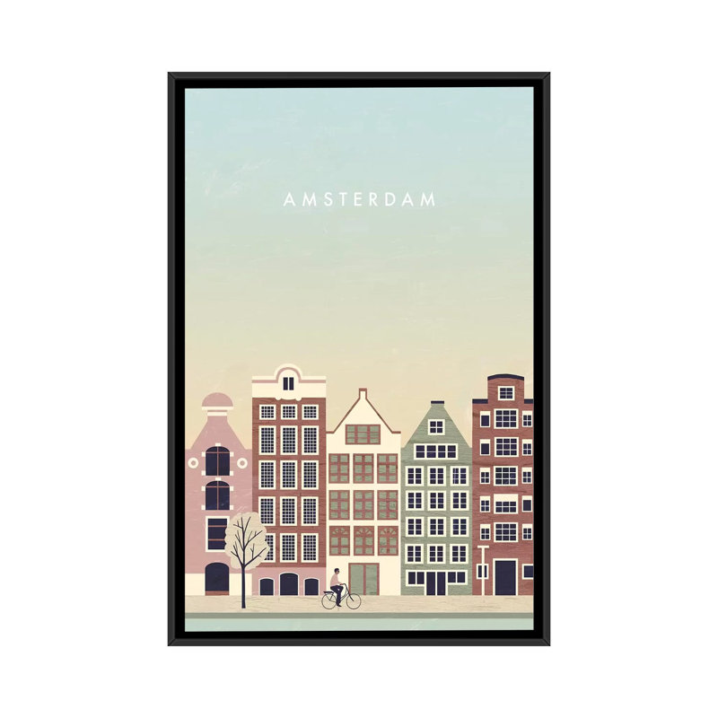 « amsterdam », impression sur toile, H 60 po x l 40po x P 1,5 po, Toile avec cadre noir, Pas de tapis