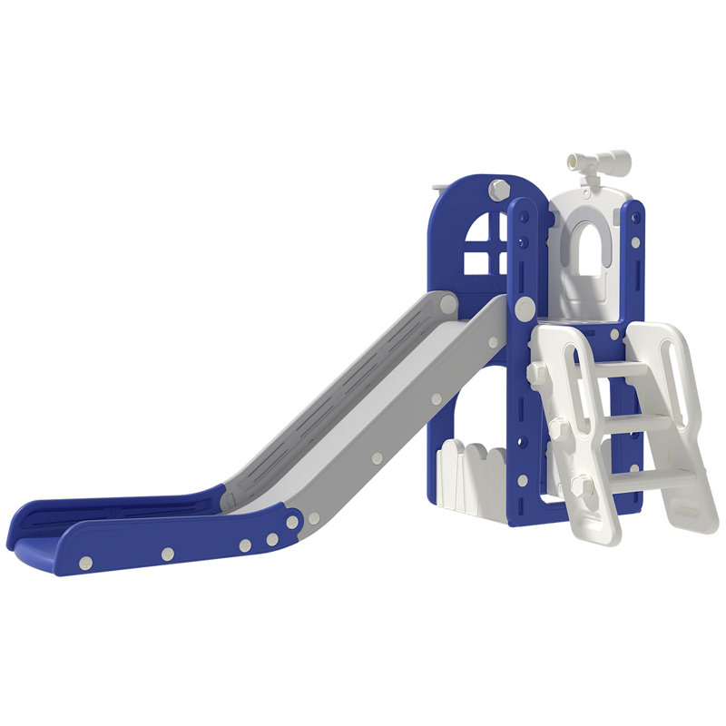 Ensemble de glissade pour tout-petits 6-en-1 avec panier de basketball et télescope pour enfants 1-3 Suteck, Blue/Gray