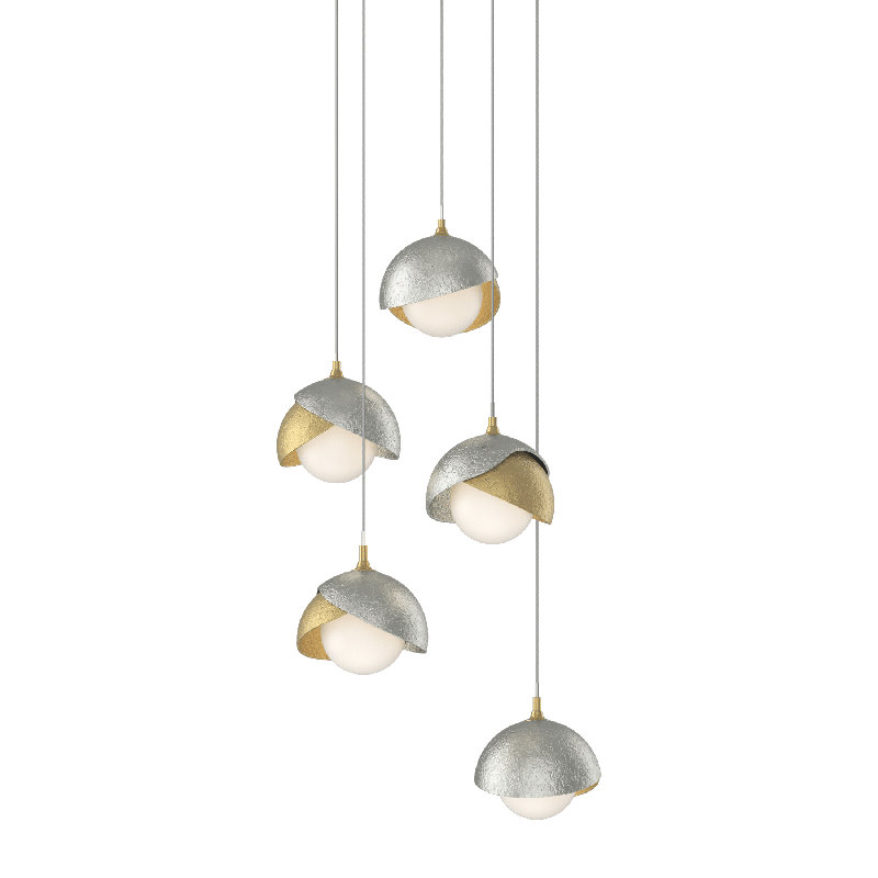 Brooklyn 5 - Light Cluster Geometric Pendant, Modern Brass, Long: 15" to 130", Vintage Platinum
