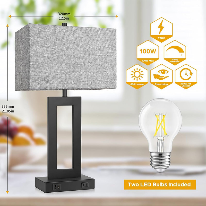 Ensemble de 2 lampes de table 22 po pour chambre à coucher, Black, Gris
