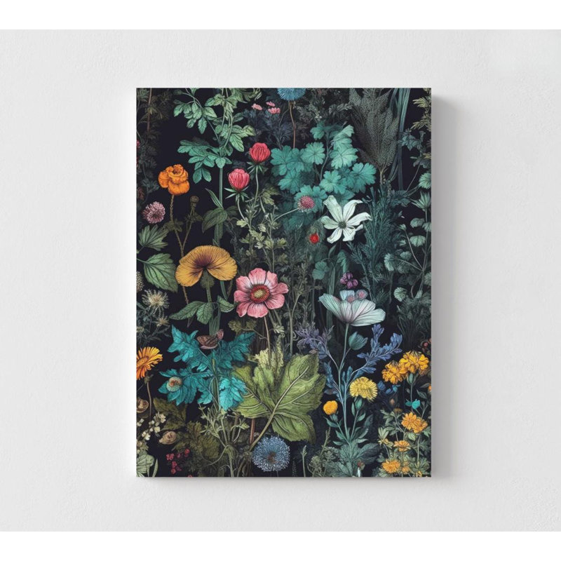 Midnight Garden Botanical Print, Dark Floral Art, Does Not Apply, 16" H x 12" W, Frameless Print