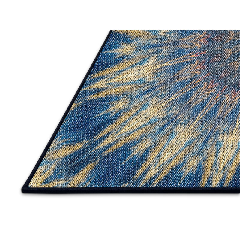 Tapis jaune/bleu tissé à la machine, Rectangle 2 pi x 3 pi