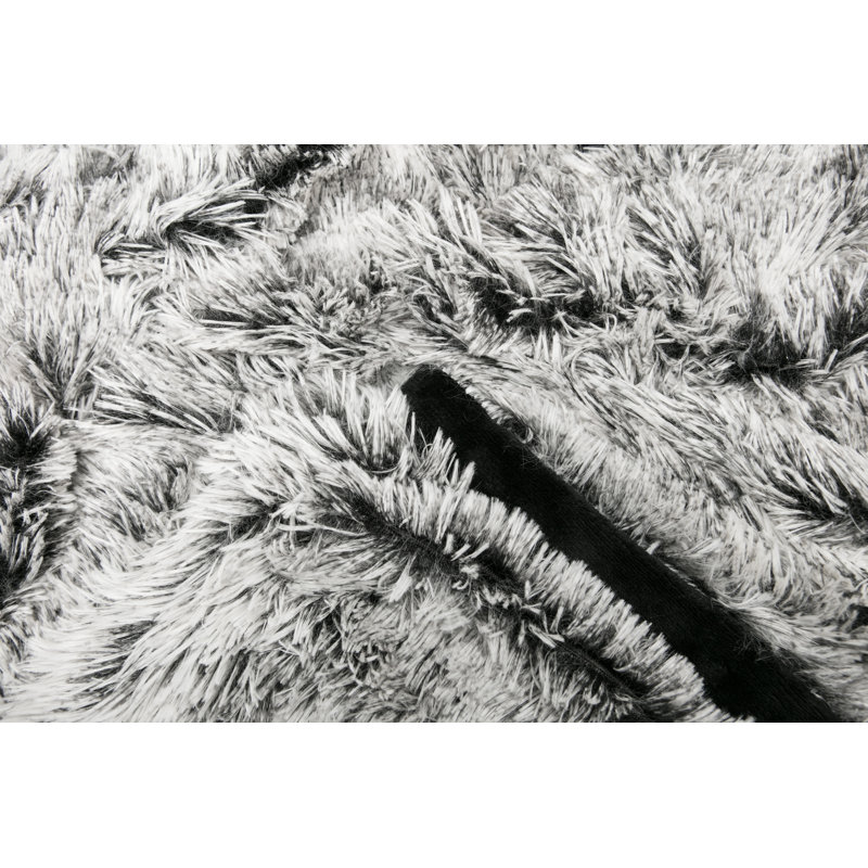 Long jeté en imitation fourrure de type sherpa à poil long très élégant Shaggy, l 50 po x L 65 po, Noir givré