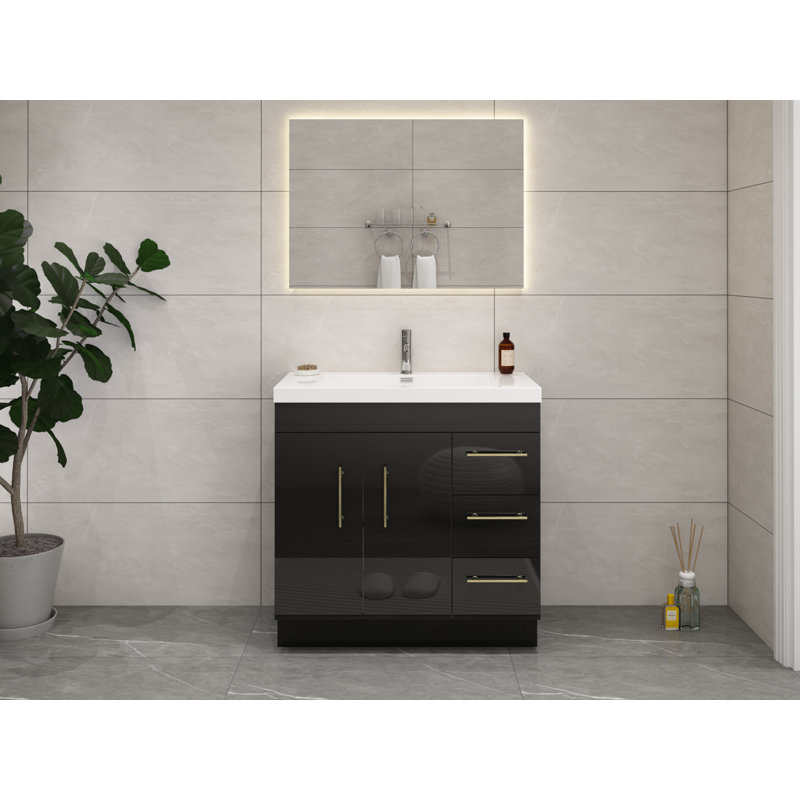 Meuble-lavabo simple 36 po Carliss, Noir, Or