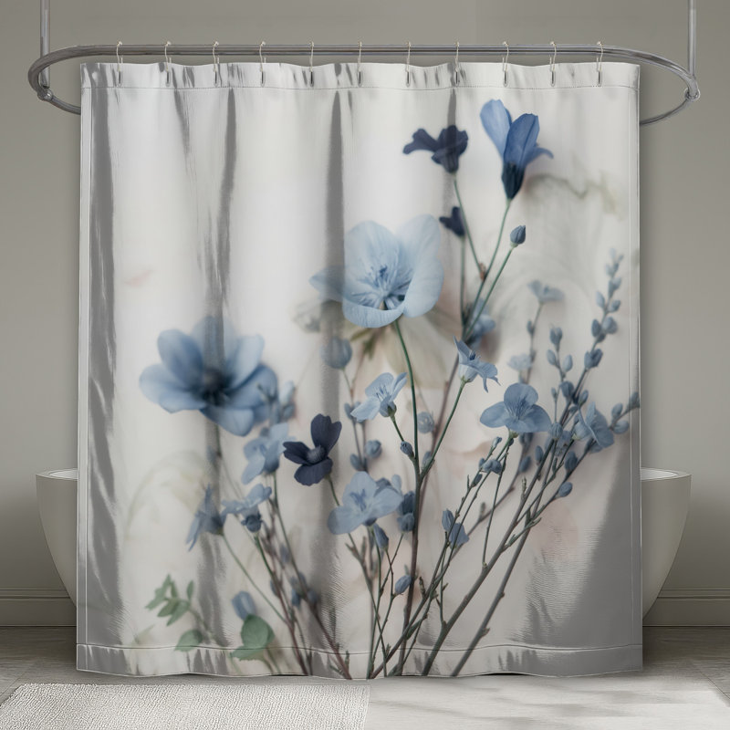 Rideaux de douche délicats à fleurs bleues très longs, 70in W x 72in H