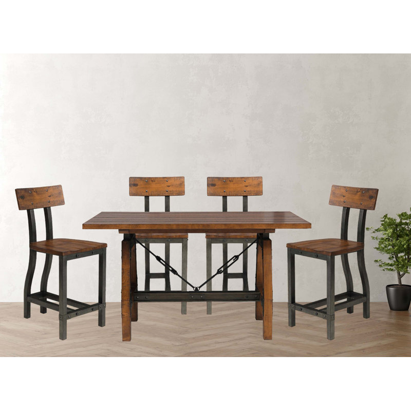 Ensemble de salle à manger 5 pièces avec table à hauteur de comptoir et 4 chaises à hauteur de comptoir au design industriel