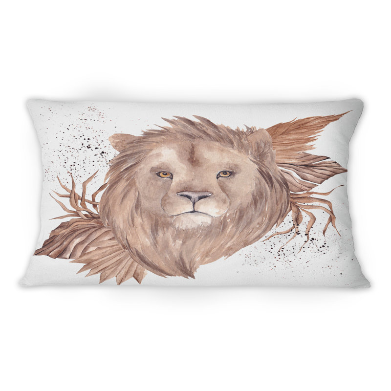 Portrait d'un lion en automne - coussin décoratif traditionnel imprimé 12 po x 20 po