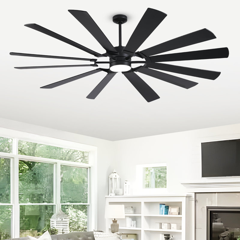 72 Inch Massive Windmill Ceiling Fan with Light, 12-Blade Industrial Fan, High CFM Powerful Airflow, Quiet DC Motor, Remote Control, 6-Speed Reversible, Dimmable 3CCT LED with Memory Function