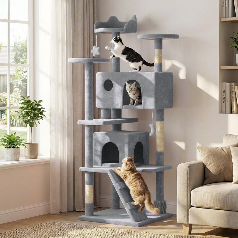 Arbre à chat avec poteaux à griffes en sisal, Gris clair, H 70 po x l 30 po x P 32 po