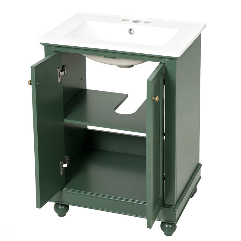 Meuble-lavabo moderne de 24 po de conception simple et élégante avec rangement à fermeture en douceur, tablette réglable, meuble-lavabo avec lavabo en céramique