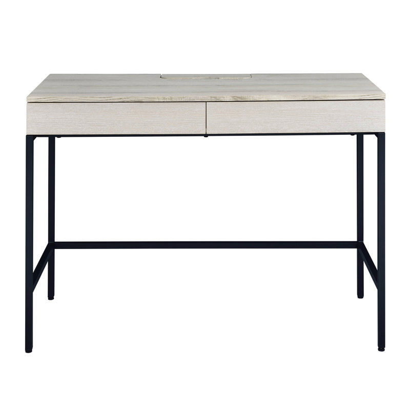 Bureau rectangulaire à 2 tiroirs de rangement, finition naturelle et noire.