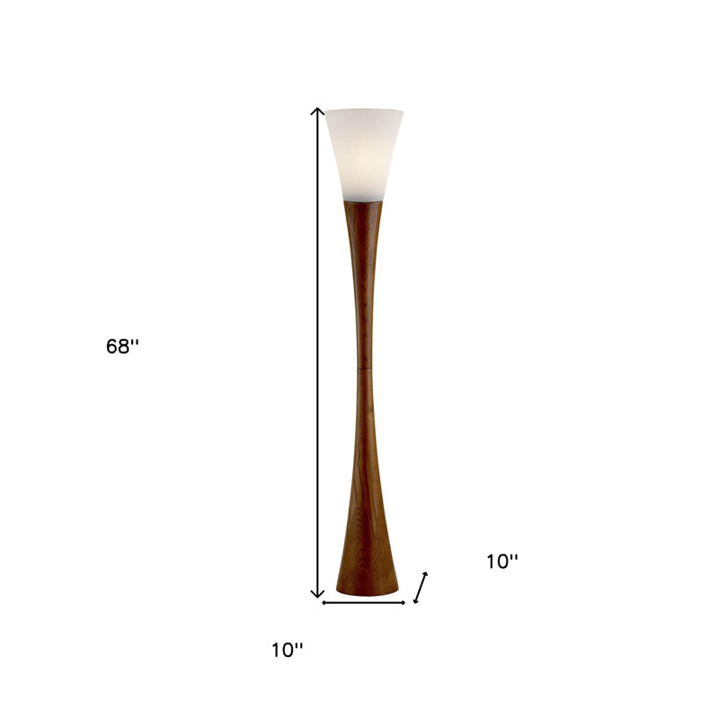 Lampe sur pied 68 po en bois massif avec abat-jour conique blanc Noga
