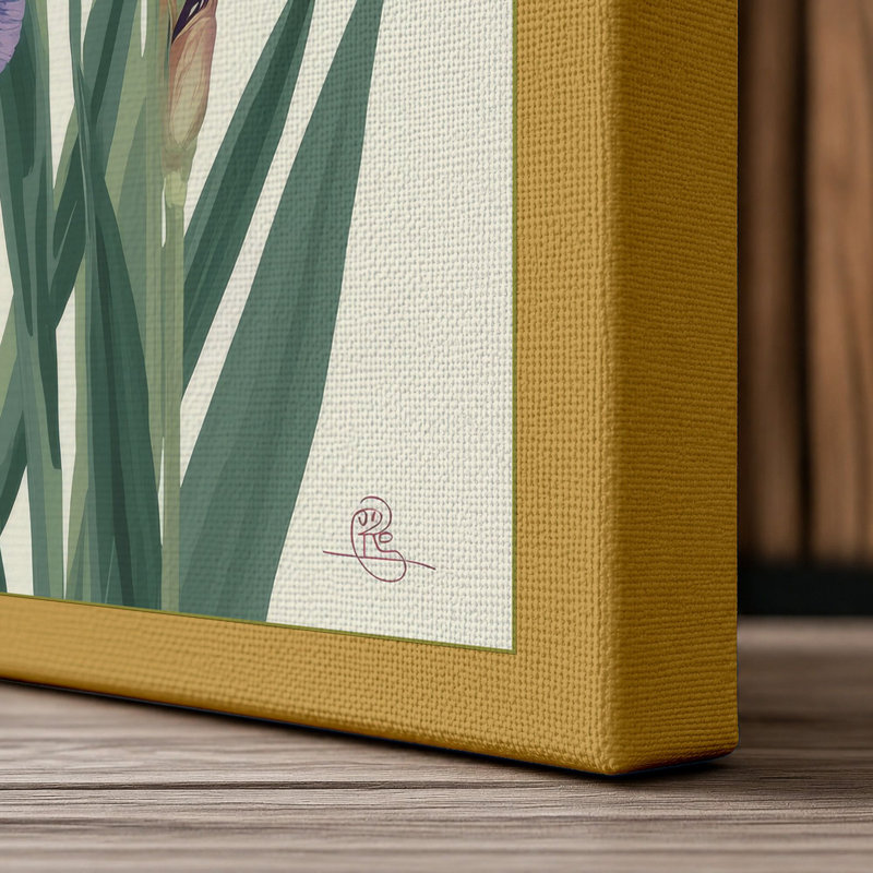 Iris Garden Botanical - Wrapped Canvas, 30x20 - 76.2 x 50.8 cm, Ochre Border