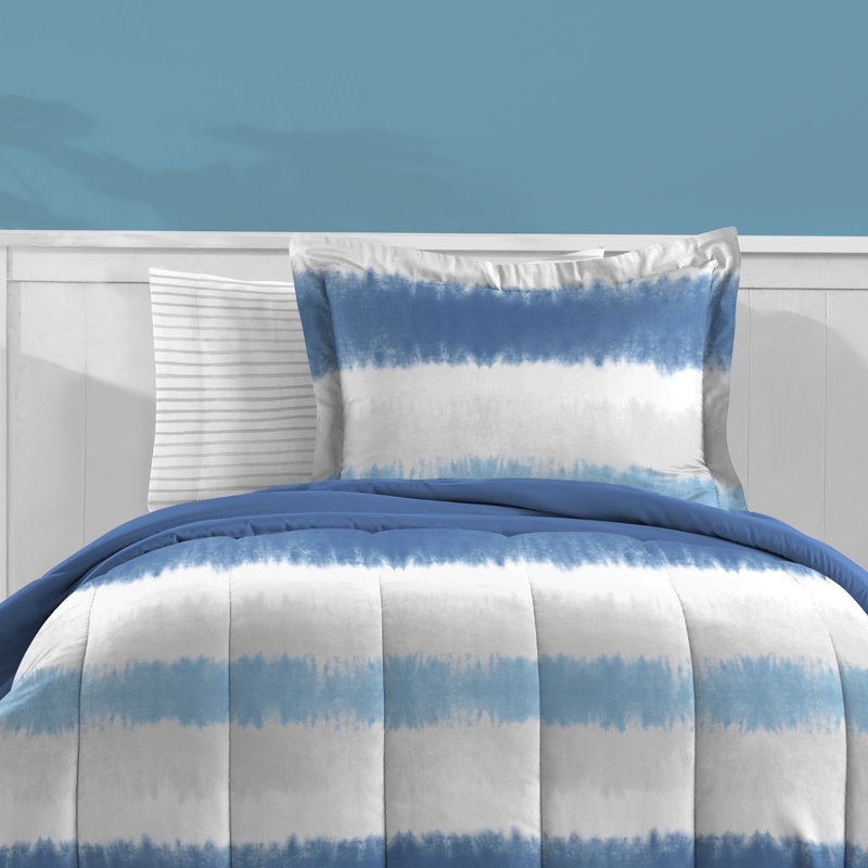 Blue Tie Dye Stripe Twin Microfiber Bed in a Bag Set