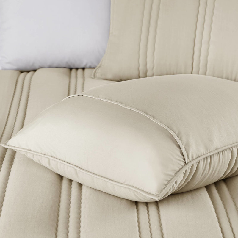 Courtepointe pour gaze double / grand naturel 3 pièces - rembourrage doux, motif de courtepointe Channel, visuel froissé et 2 taies décoratives, étiquetée, matelassage à l'épreuve, design,