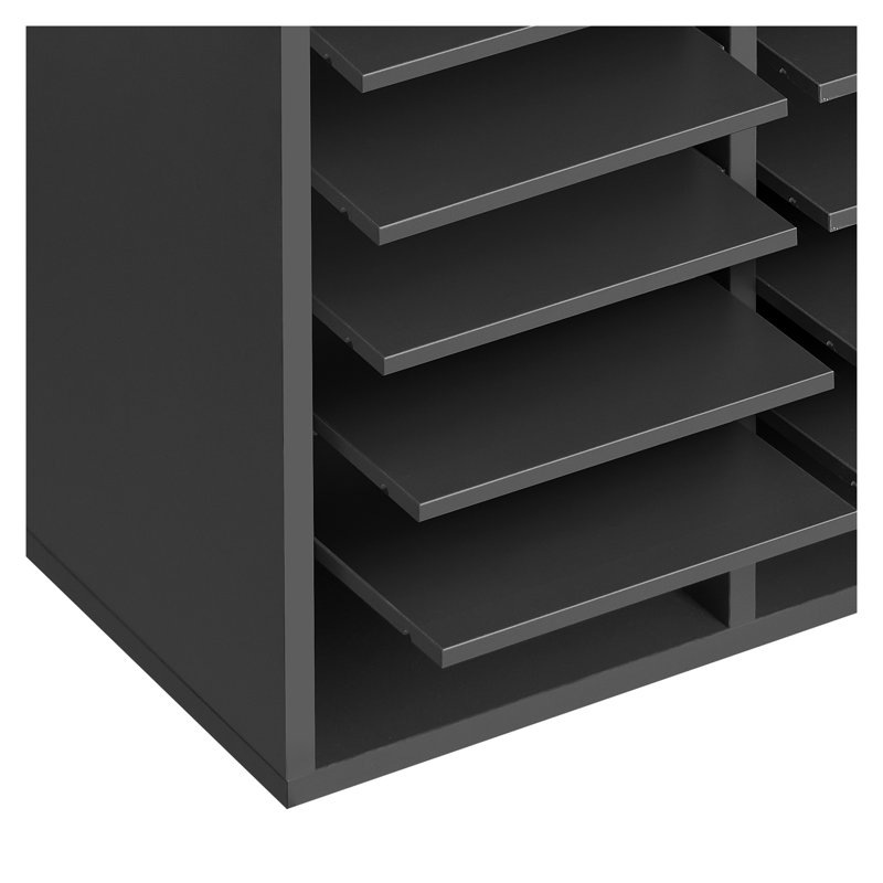 Rangement à 24 compartiments avec tablettes réglables - Trieur de courrier à panneau de particules gris pour le bureau et la maison