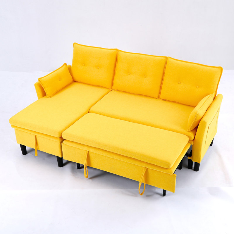 Canapé modulaire en L réversible avec rangement en L - coton, lin, bureau et appartement, Jaune