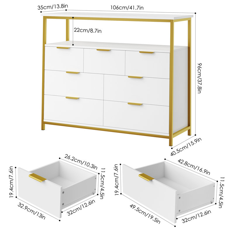 Avyn 41.7" W 7-Drawer Accent Chest With Open Shelf, White