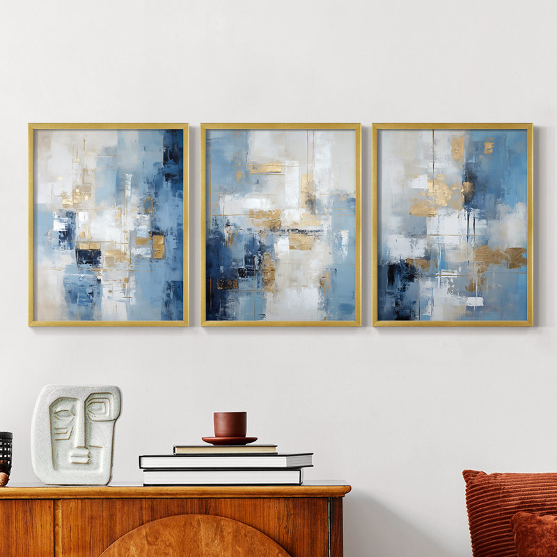 Abstract  Series  CLXXVIII  -Set Of 3 Framed Giclee Prints -Ready to Hang, 20" H x 16" W, Gold Framed