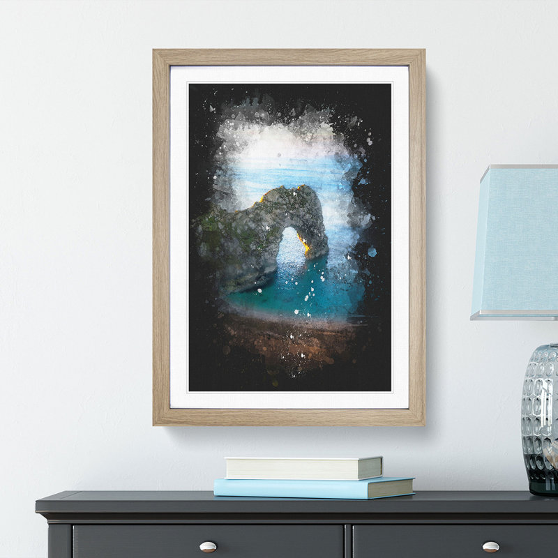 Durdle Door Cliffs Dorset - Picture Frame Painting Print, 45cm H x 33cm W x 2cm D, Oak Framed
