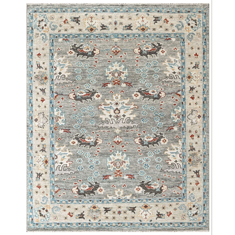 8x10 Hand Knotted Wool Gray Oushak Transitional Rug