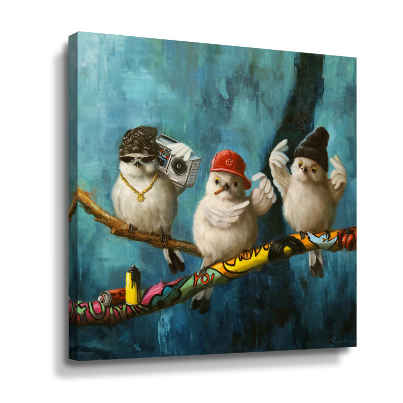 " Birdz In Da Hood No. 2 ", Wrapped Canvas, 14" H x 14" W x 2" D