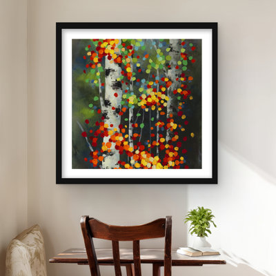 Colourful Dotted Leaves Birches | Framed Matted Print Decor
